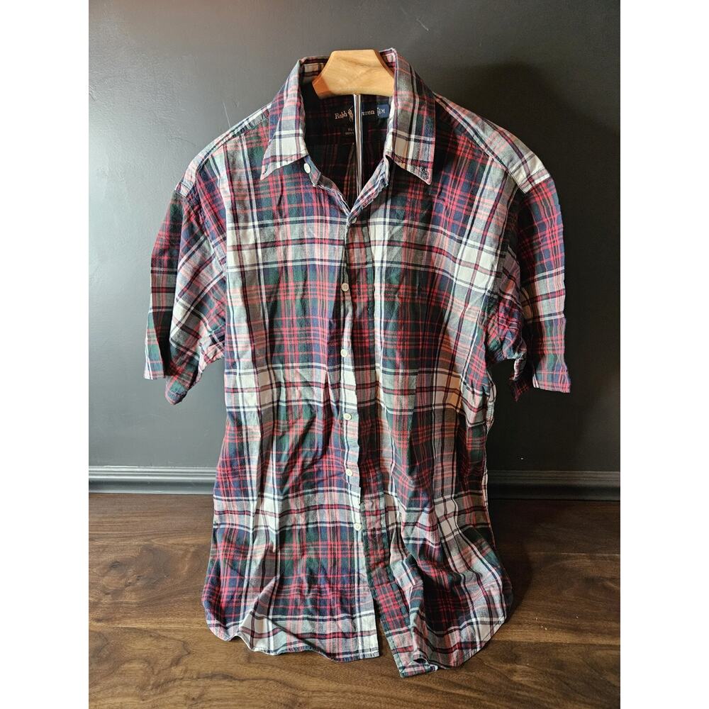 Polo Ralph Lauren Blake Medium short sleeve plaid Shirt Red Green Christmas